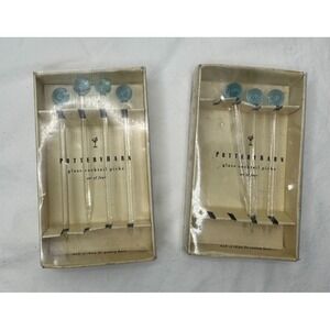Pottery Barn Glass Cocktail Picks Blue Ball Vintage set of 7